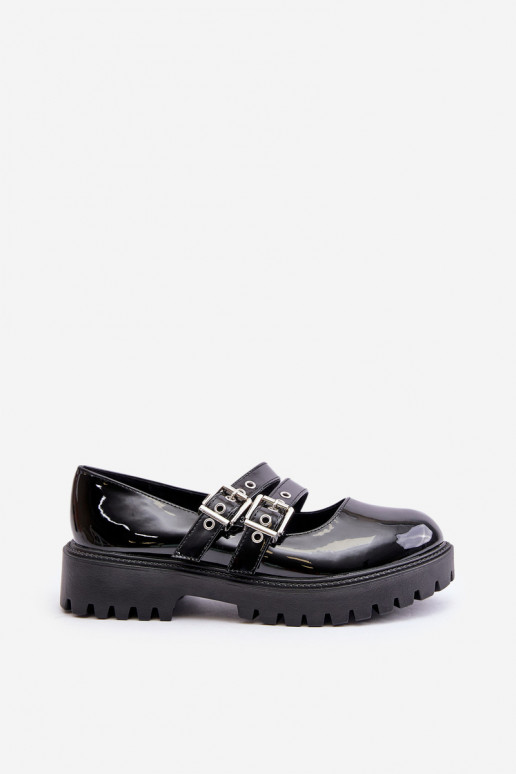 Ladies Lacquered Shoes With Straps Black Terione