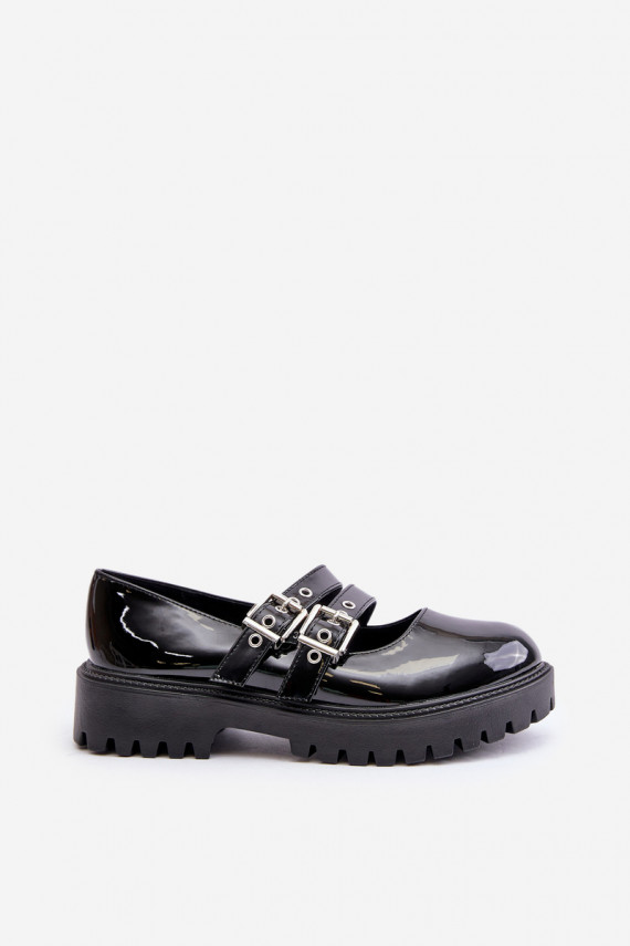 Ladies Lacquered Shoes With Straps Black Terione