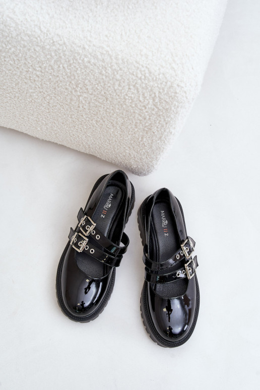 Ladies Lacquered Shoes With Straps Black Terione