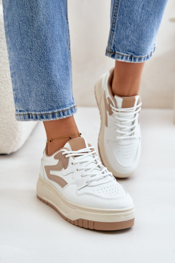 Women's Leather Sport Shoes On Massive Platform Beige Belisso 2