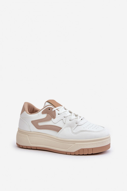 Women's Leather Sport Shoes On Massive Platform Beige Belisso