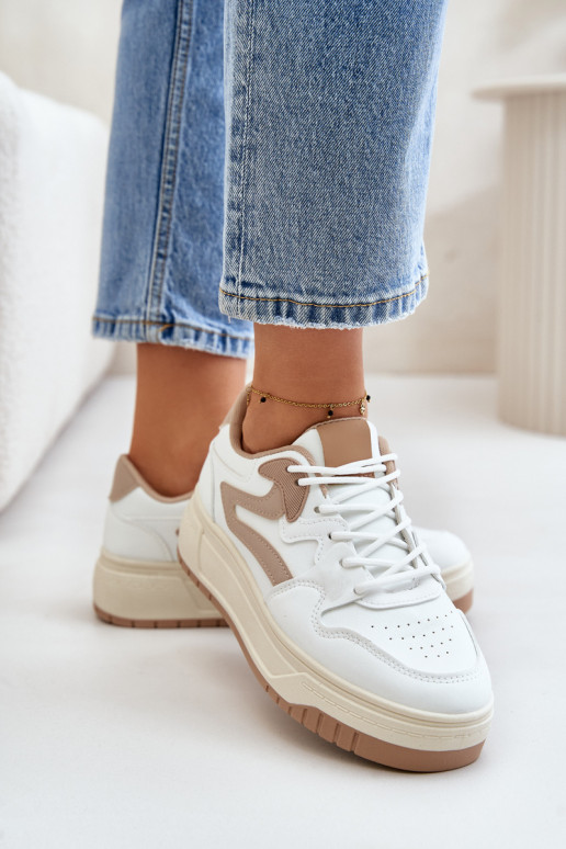 Women's Leather Sport Shoes On Massive Platform Beige Belisso