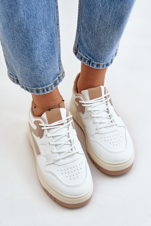 Women's Leather Sport Shoes On Massive Platform Beige Belisso