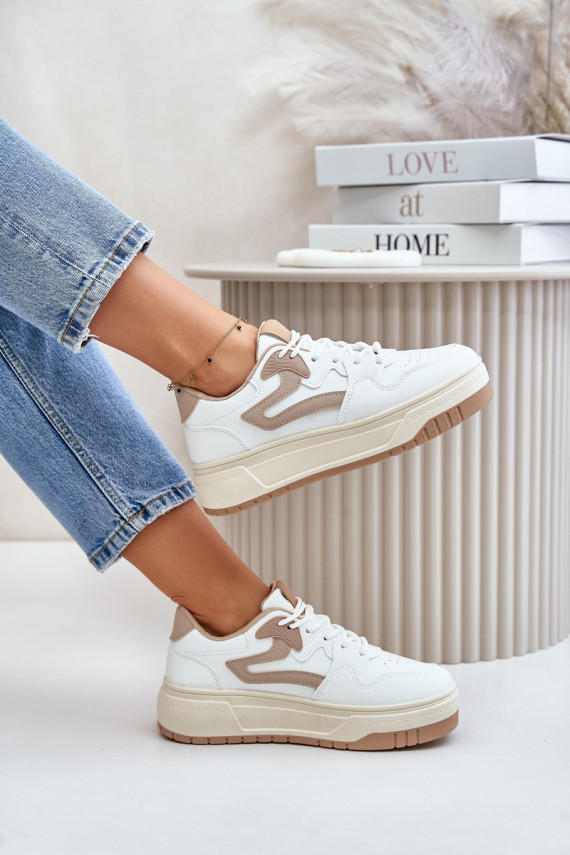 Women's Leather Sport Shoes On Massive Platform Beige Belisso