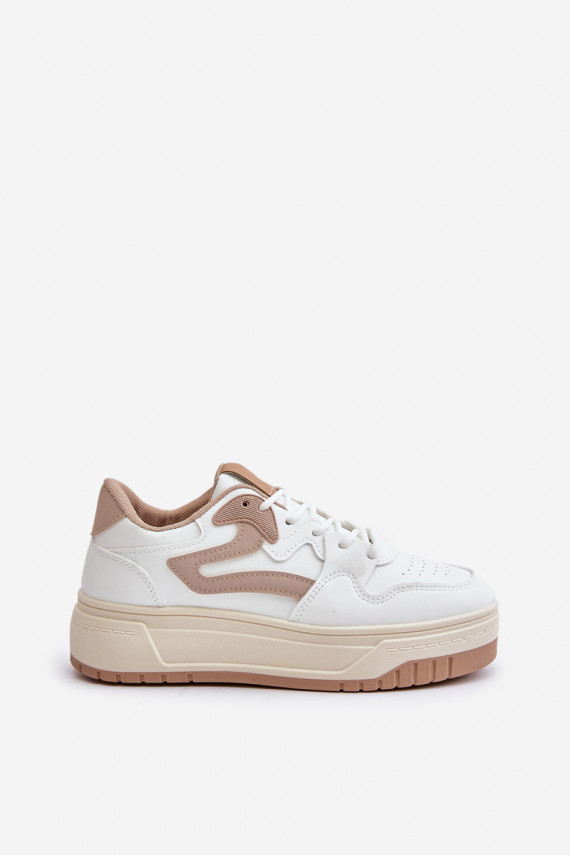 Women's Leather Sport Shoes On Massive Platform Beige Belisso