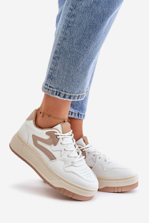 Women's Leather Sport Shoes On Massive Platform Beige Belisso