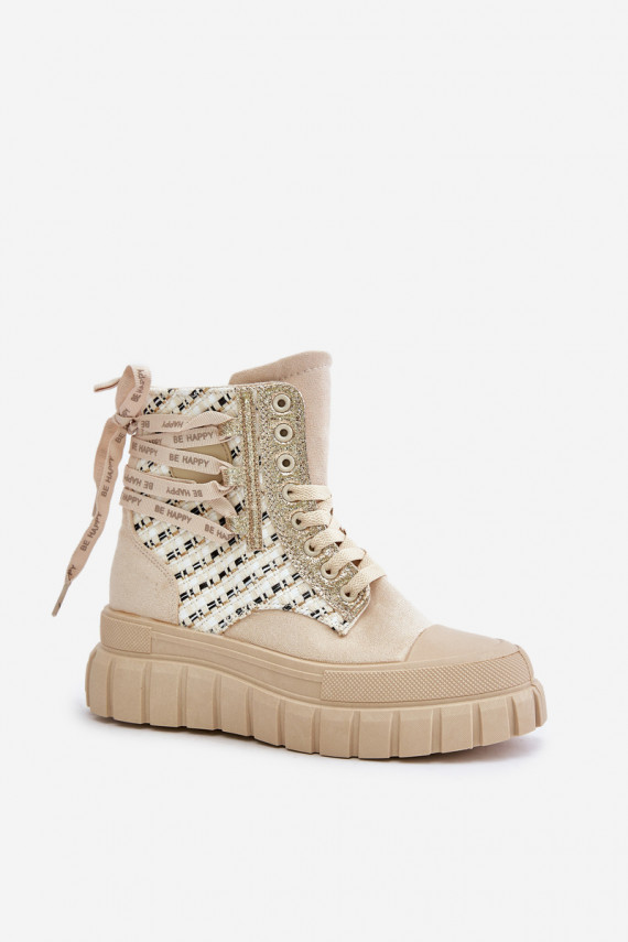 High Women's Sneakers On A Massive Platform Light Beige Kernia