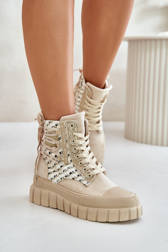 High Women's Sneakers On A Massive Platform Light Beige Kernia