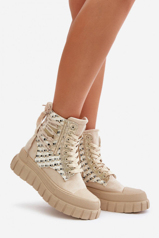High Women's Sneakers On A Massive Platform Light Beige Kernia
