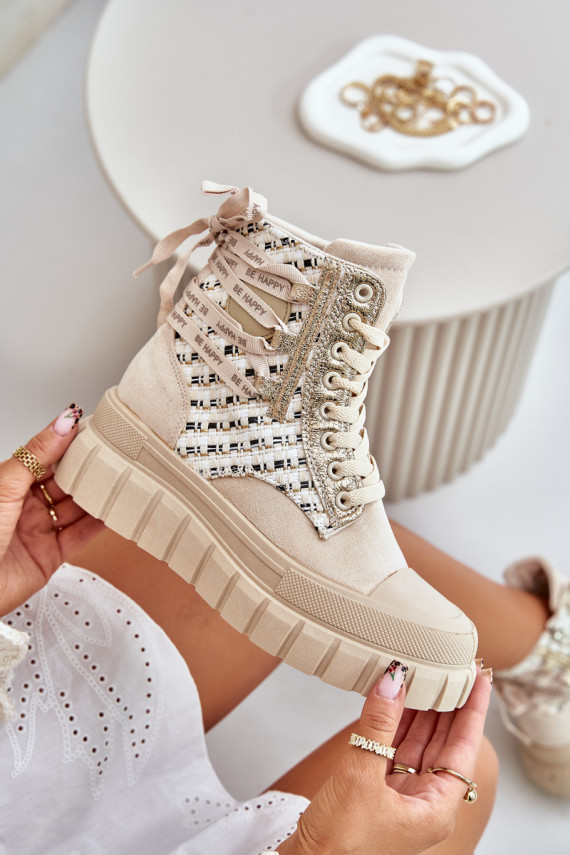 High Women's Sneakers On A Massive Platform Light Beige Kernia