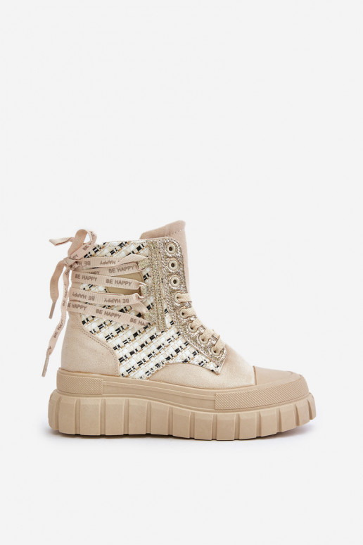 High Women's Sneakers On A Massive Platform Light Beige Kernia
