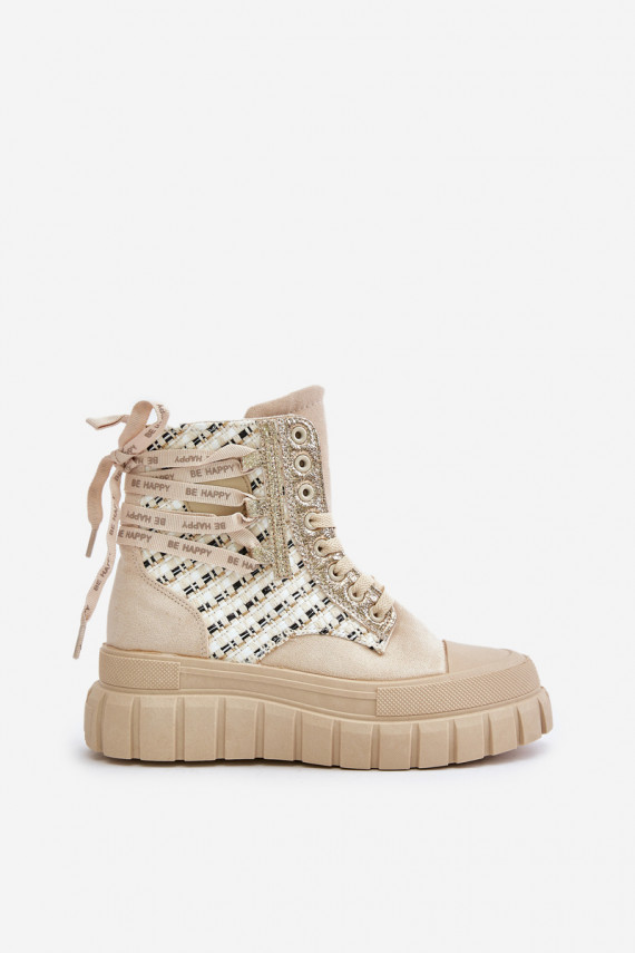 High Women's Sneakers On A Massive Platform Light Beige Kernia