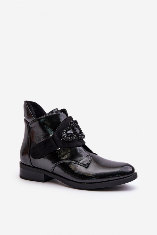 Lacquered Women's Ankle Boots With Decoration Insulated Black S.Barski HY42-021
