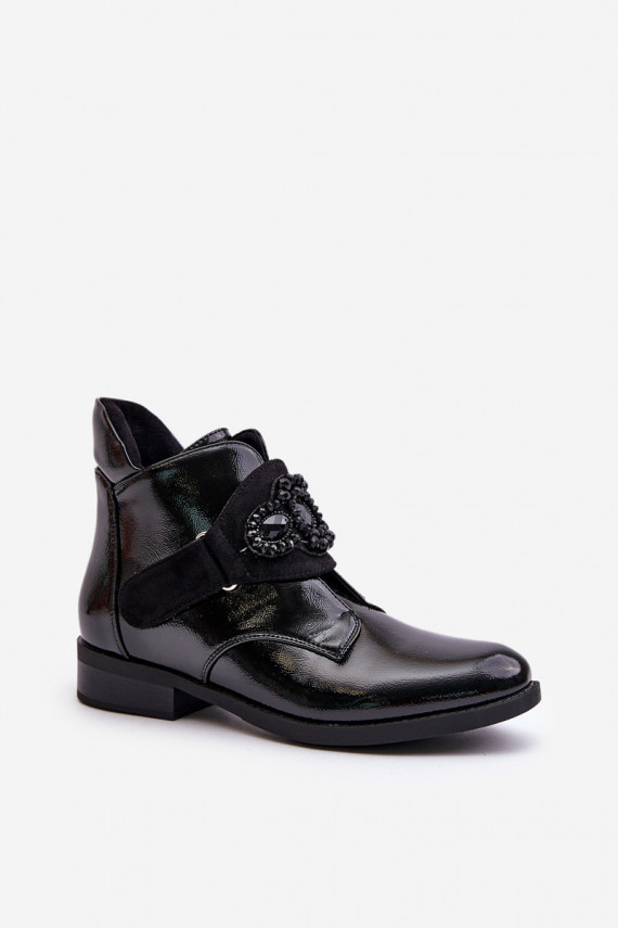 Lacquered Women's Ankle Boots With Decoration Insulated Black S.Barski HY42-021
