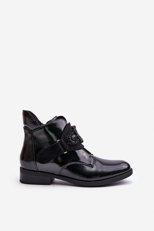 Lacquered Women's Ankle Boots With Decoration Insulated Black S.Barski HY42-021