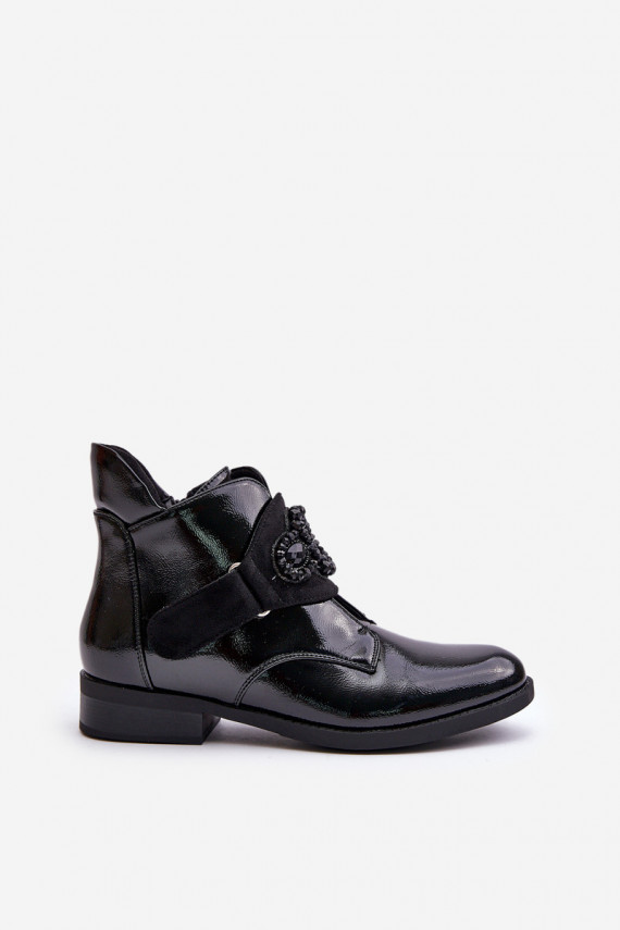 Lacquered Women's Ankle Boots With Decoration Insulated Black S.Barski HY42-021