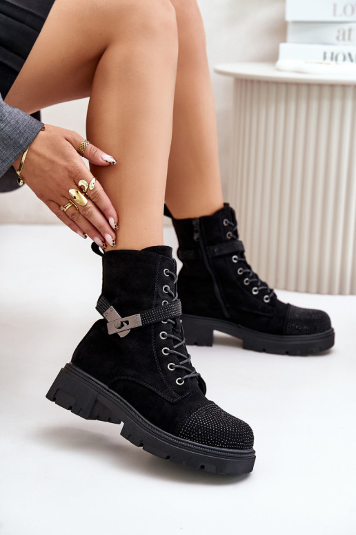 Insulated Ankle Boots Workers With Decoration Black S.Barski HY42-281