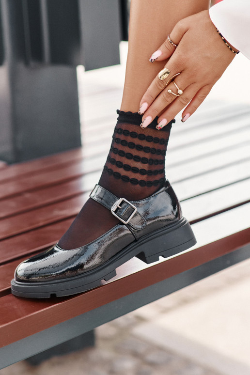 Lacquered Women's Shoes With Strap Black Vinceza 62179