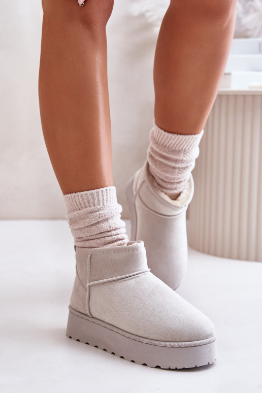 Women's Snow Boots On Platform Insulated With Fur Light Gray Xamella