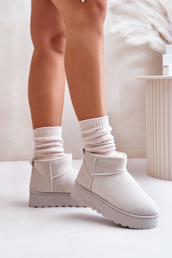 Women's Snow Boots On Platform Insulated With Fur Light Gray Xamella