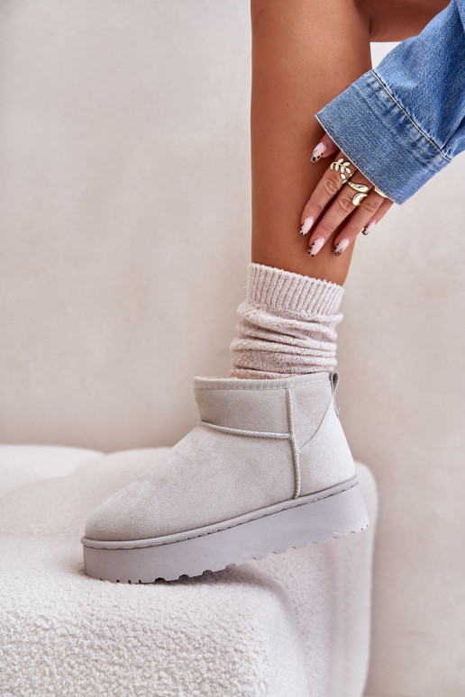 Women's Snow Boots On Platform Insulated With Fur Light Gray Xamella