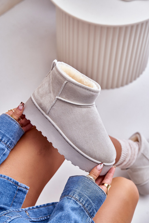 Women's Snow Boots On Platform Insulated With Fur Light Gray Xamella