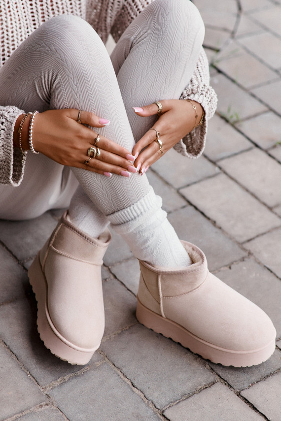Women's Snow Boots On Platform Insulated With Fur Light Beige Xamella