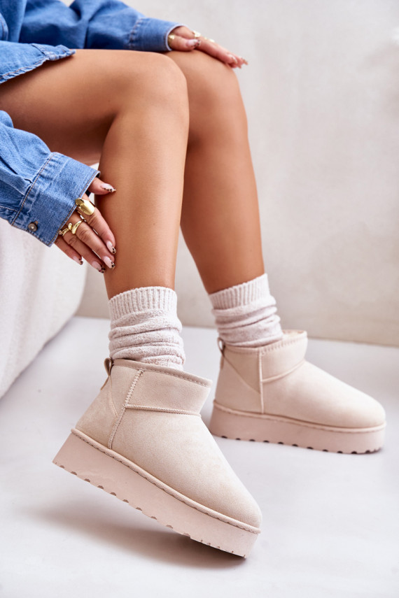 Women's Snow Boots On Platform Insulated With Fur Light Beige Xamella