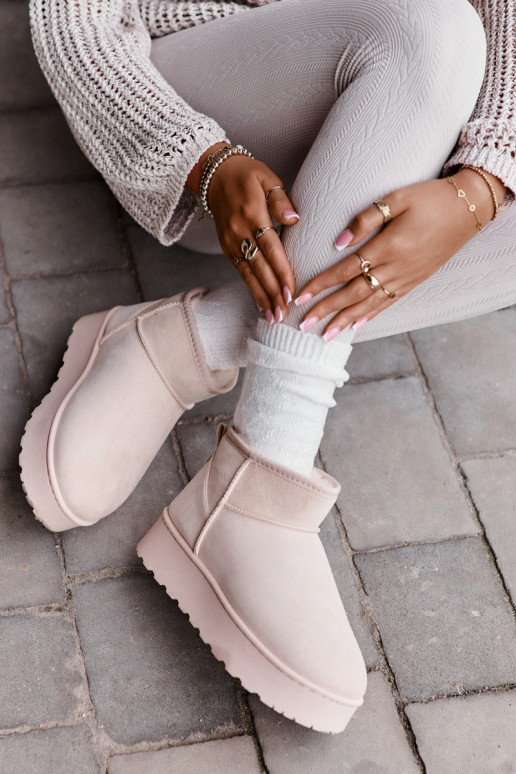 Women's Snow Boots On Platform Insulated With Fur Light Beige Xamella