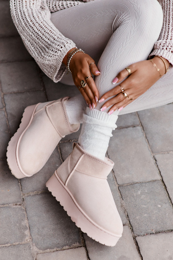 Women's Snow Boots On Platform Insulated With Fur Light Beige Xamella