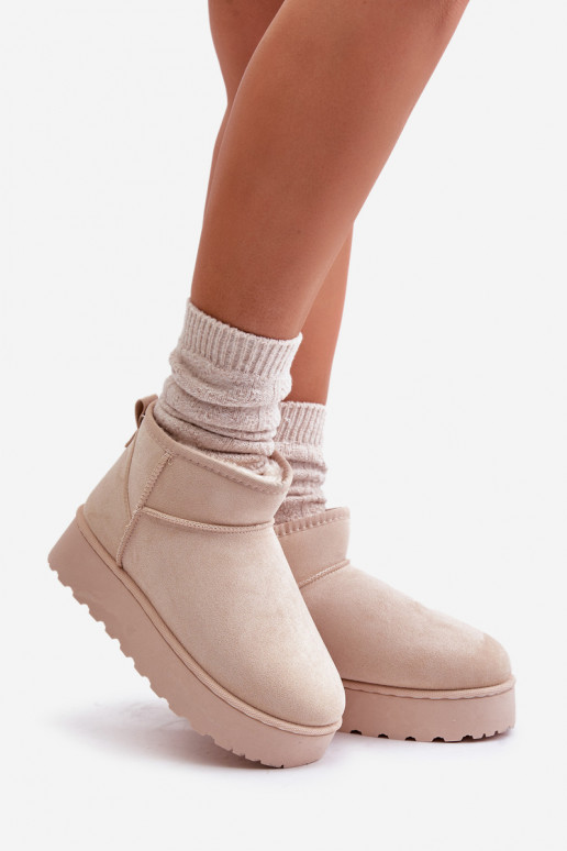 Women's Snow Boots On Platform Insulated With Fur Light Beige Xamella