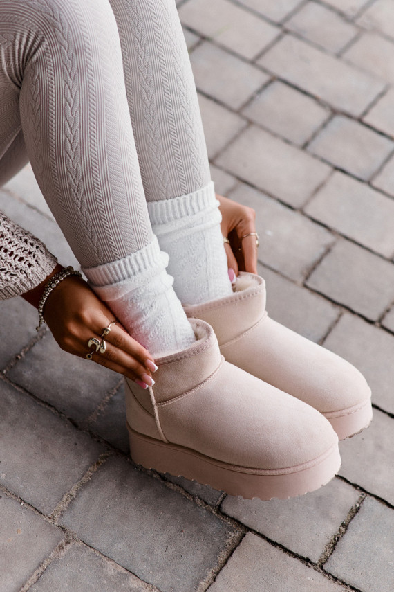 Women's Snow Boots On Platform Insulated With Fur Light Beige Xamella