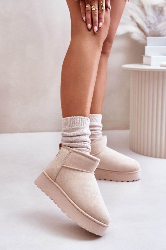 Women's Snow Boots On Platform Insulated With Fur Light Beige Xamella
