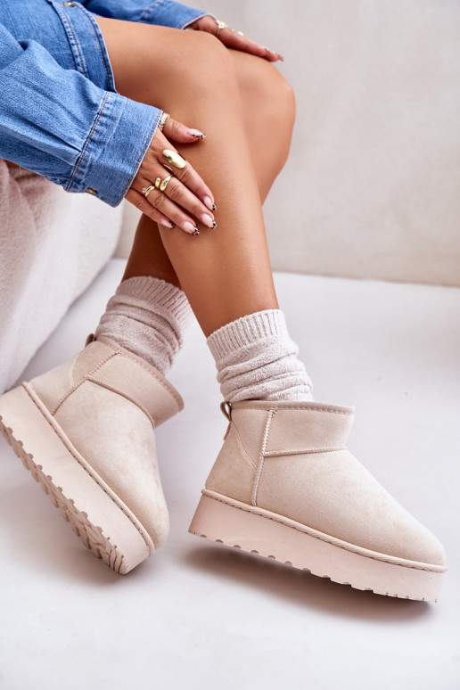 Women's Snow Boots On Platform Insulated With Fur Light Beige Xamella