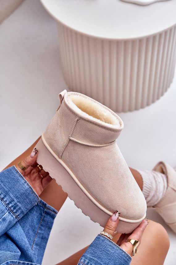Women's Snow Boots On Platform Insulated With Fur Light Beige Xamella