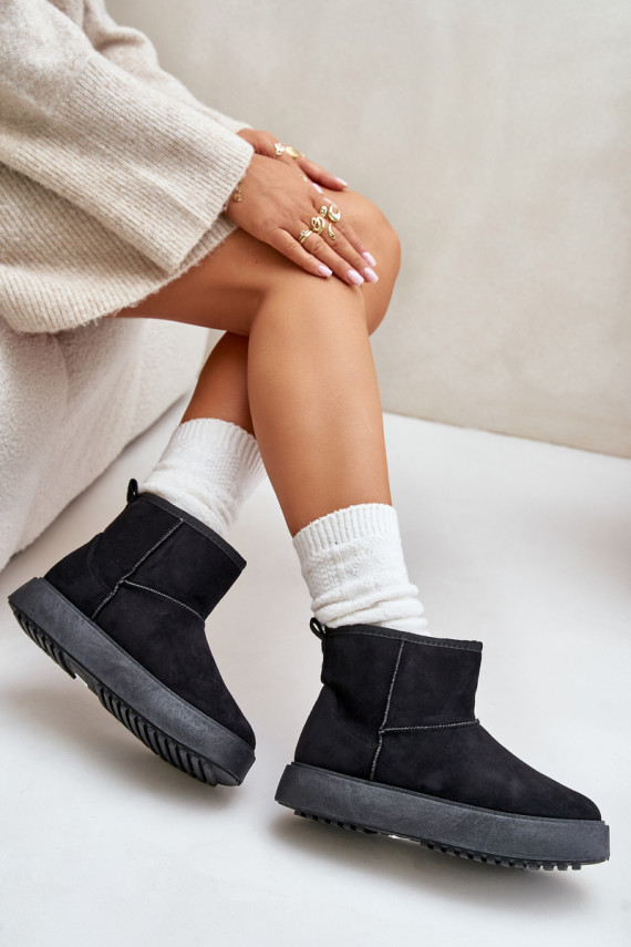 Women's Snow Boots On Platform Made Of Eco Suede Black Atteria