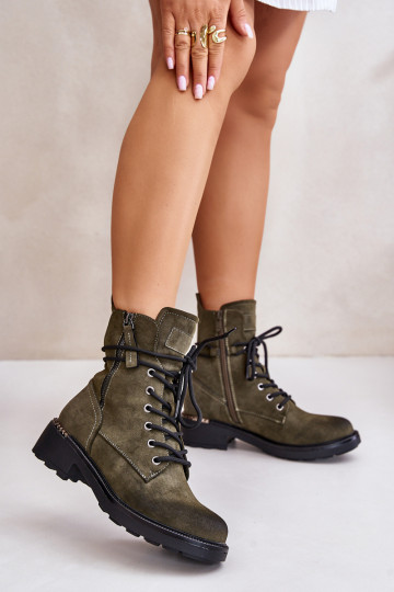 High Worker Boots With Zippers Dark Beige Maisa 2