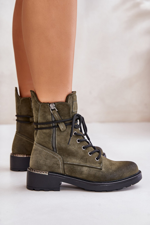 High Worker Boots With Zippers Dark Beige Maisa