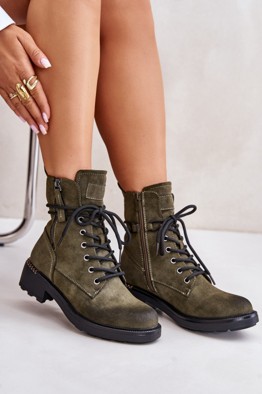 High Worker Boots With Zippers Dark Beige Maisa