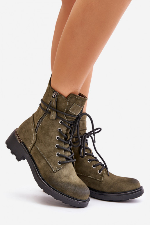 High Worker Boots With Zippers Dark Beige Maisa