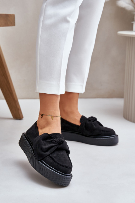 Women's Platform Moccasins with Bow Black Naivine Women's Platform Moccasins with Bow Black Naivine