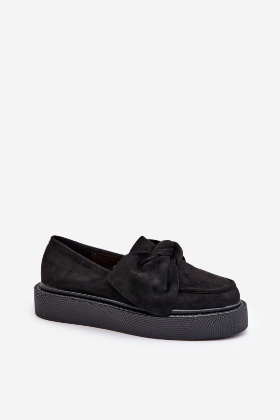 Women's Platform Moccasins with Bow Black Naivine