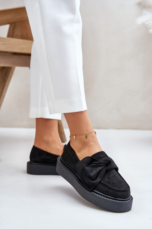 Women's Platform Moccasins with Bow Black Naivine Women's Platform Moccasins with Bow Black Naivine