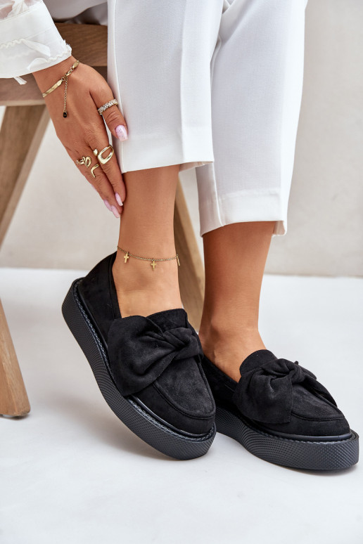 Women's Platform Moccasins with Bow Black Naivine Women's Platform Moccasins with Bow Black Naivine