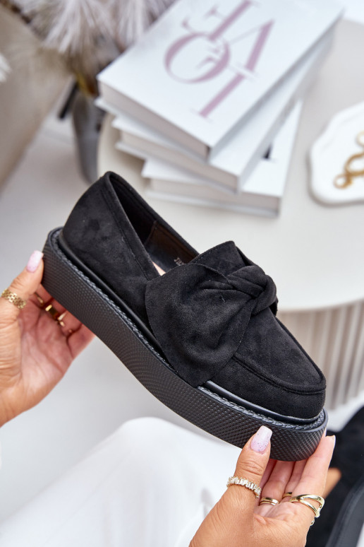 Women's Platform Moccasins with Bow Black Naivine Women's Platform Moccasins with Bow Black Naivine