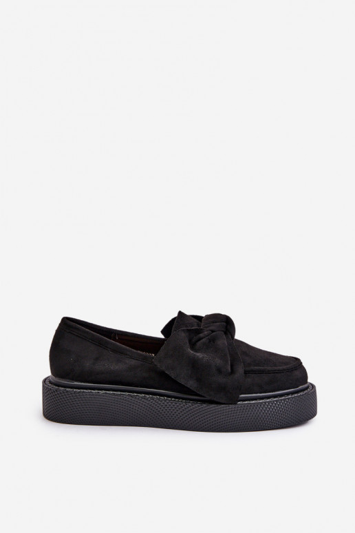 Women's Platform Moccasins with Bow Black Naivine Women's Platform Moccasins with Bow Black Naivine