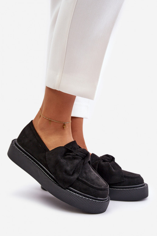 Women's Platform Moccasins with Bow Black Naivine Women's Platform Moccasins with Bow Black Naivine