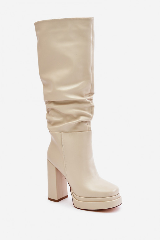 Slip-on ankle boots on a heel and platform with gathering warm light beige Beridra Slip-on ankle boots on a heel and platform with gathering warm light beige Beridra