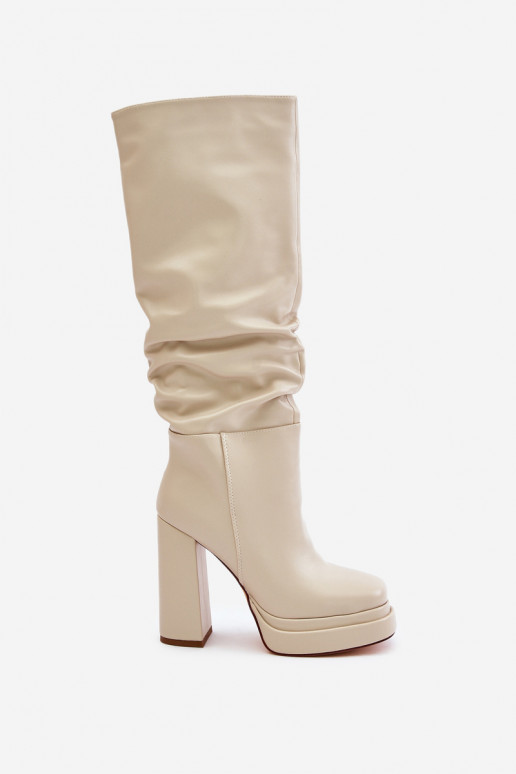 Slip-on ankle boots on a heel and platform with gathering warm light beige Beridra Slip-on ankle boots on a heel and platform with gathering warm light beige Beridra