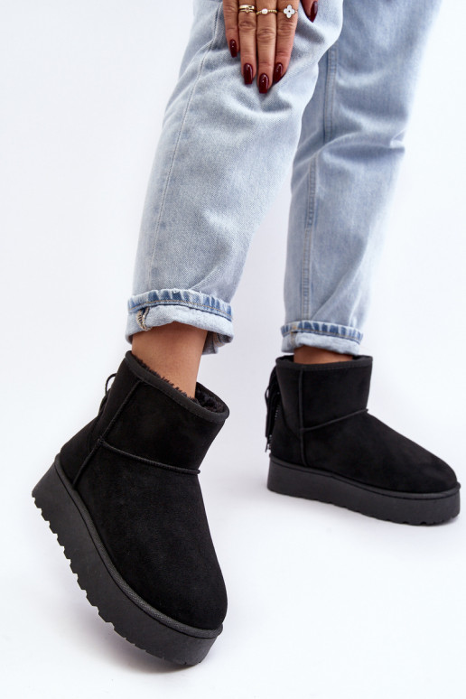 Women's Snow Boots with Chunky Platform and Fringes Black Lirico